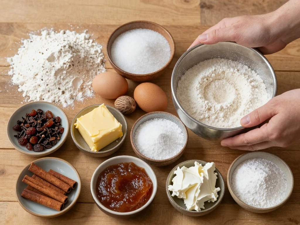 Ingredients for Grandma’s Spanish Bar Cake with spiced applesauce