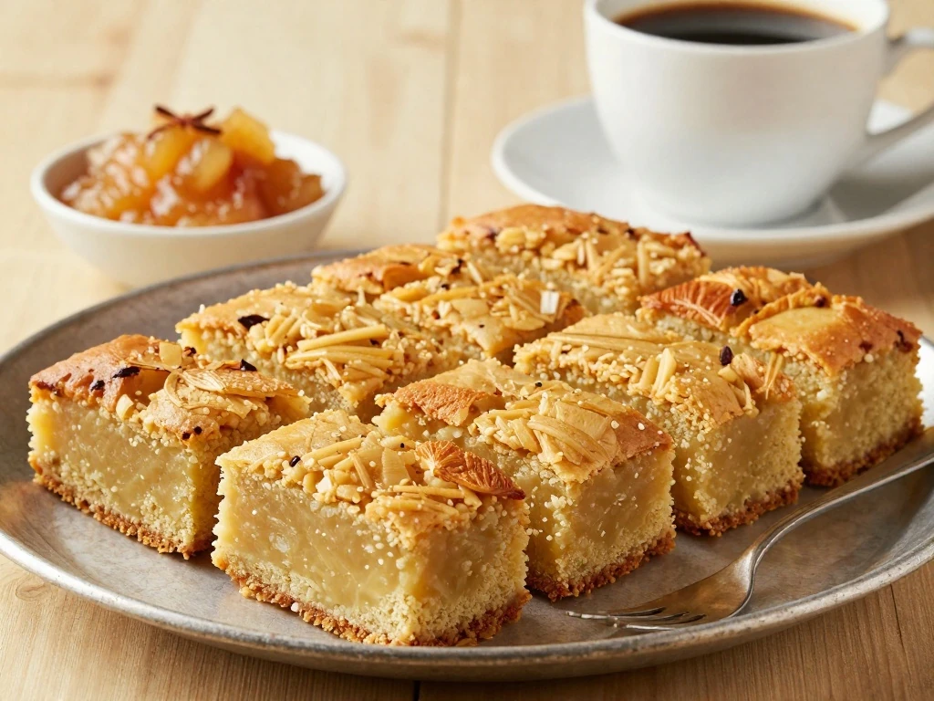 Homemade Spanish Bar Cake served with coffee and spiced applesauce