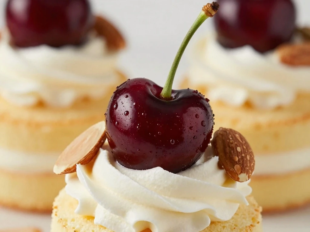 Cherry and almond garnish on Heaven on Earth Cake