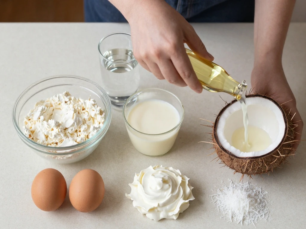Ingredients for an easy coconut poke cake recipe