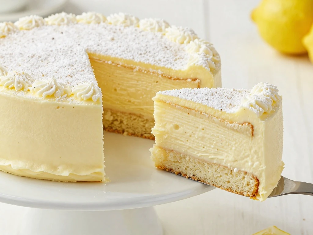 Italian lemon cream cake with a visible creamy lemon filling