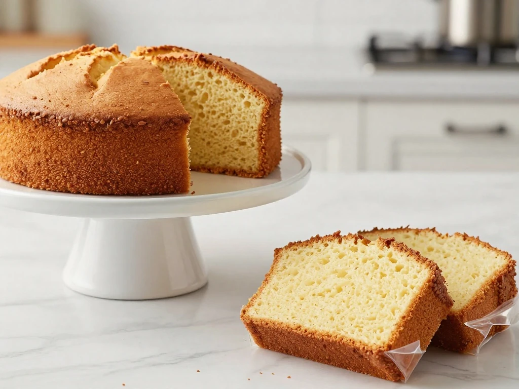 Covered soft vanilla cake ready for storage