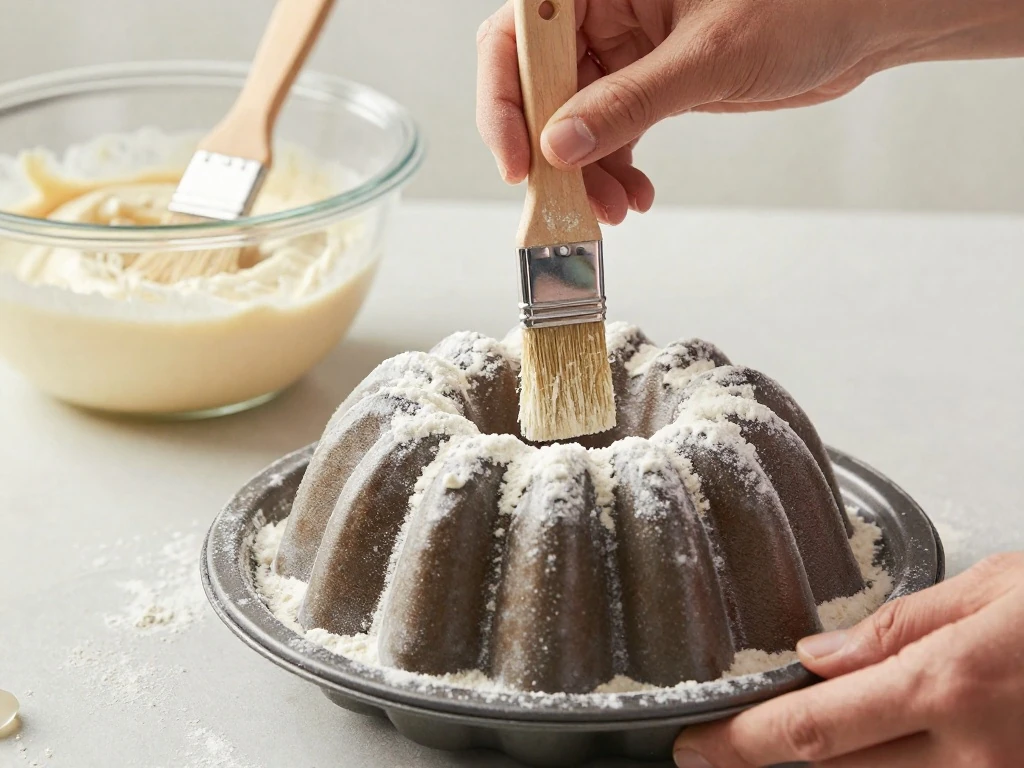 Bundt pan carefully greased and floured before baking