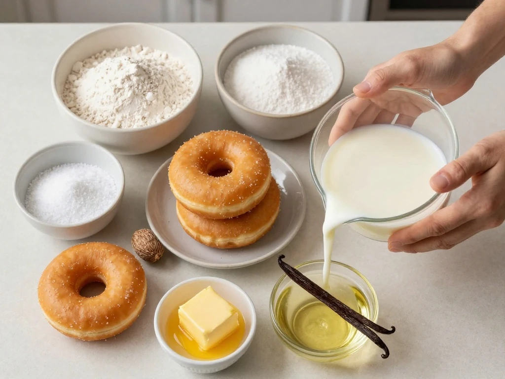Measured ingredients for homemade fried cake donuts
