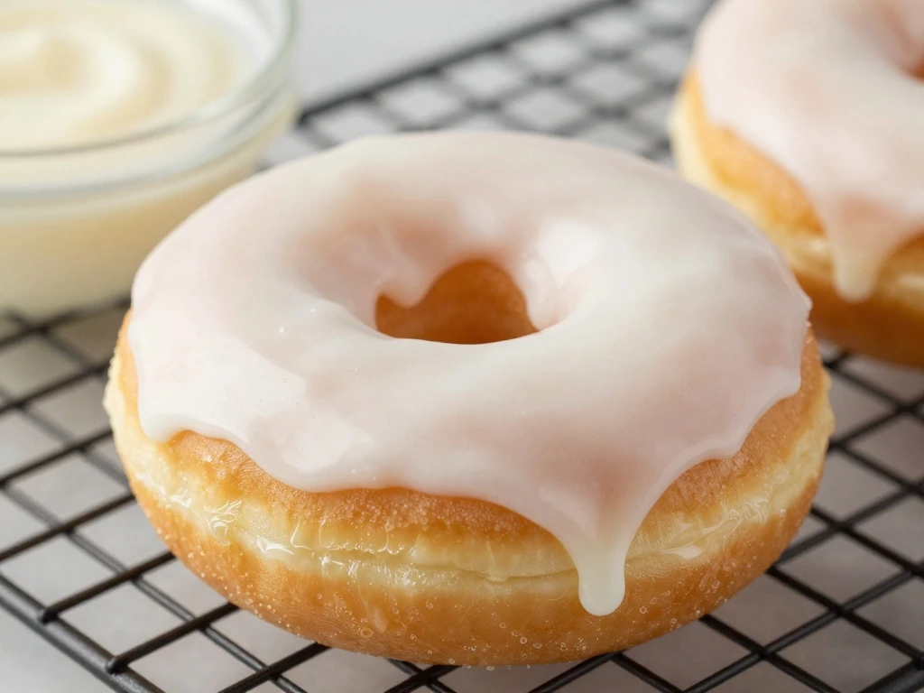 Old-fashioned cake donut topped with vanilla glaze