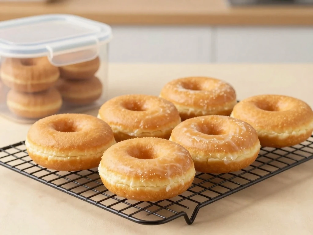 Homemade cake donuts arranged for storage