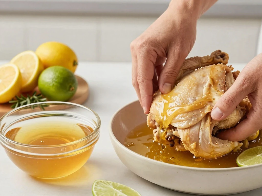 Chicken soaking in honey tequila lime marinade