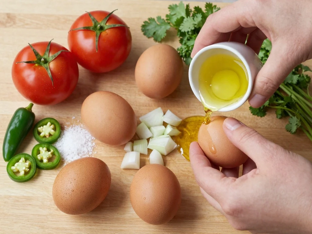 Ingredients for Huevos a la Mexicana arranged for cooking