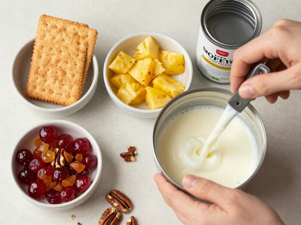 Ingredients for no-bake old-fashioned icebox fruitcake