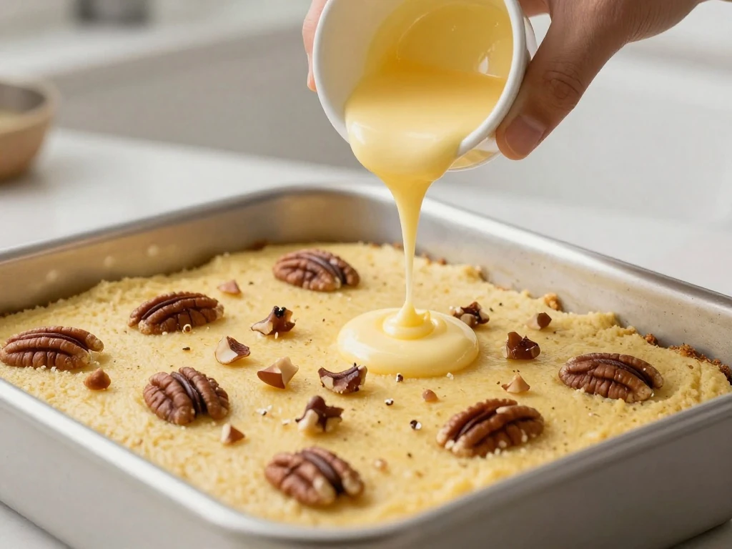 Drizzling melted butter over the cake mix topping before baking