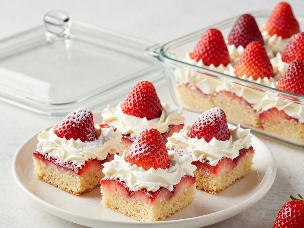Chilled strawberry Jello cake ready to serve