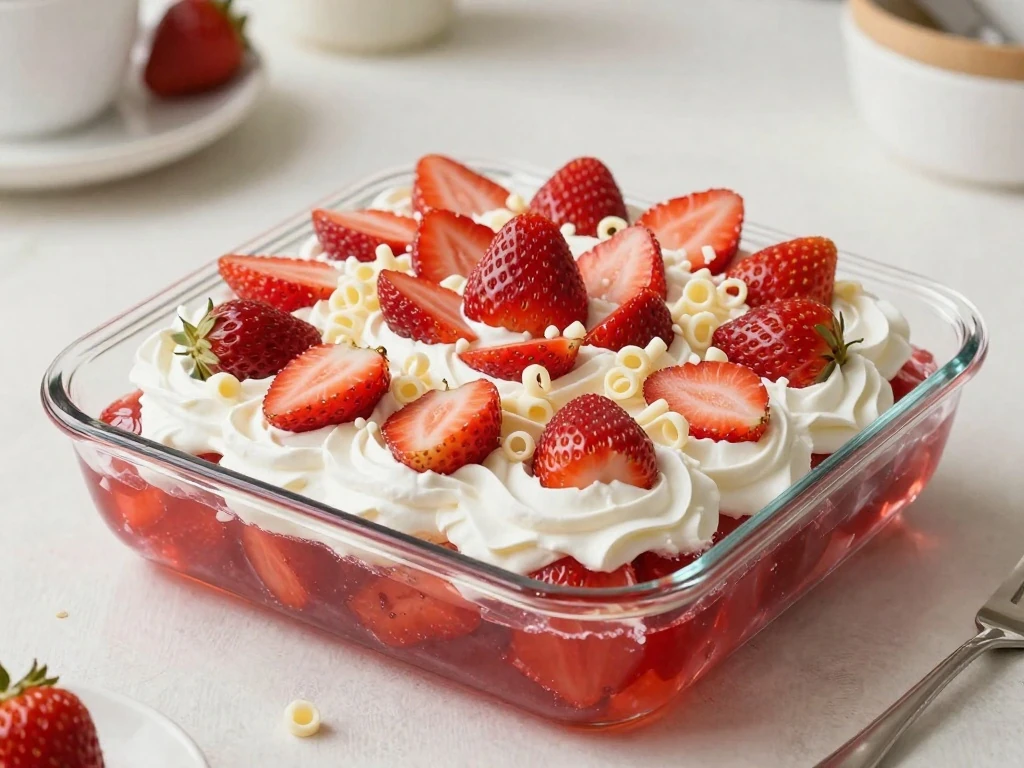 Ingredients for an easy Jello poke cake recipe arranged on a counter