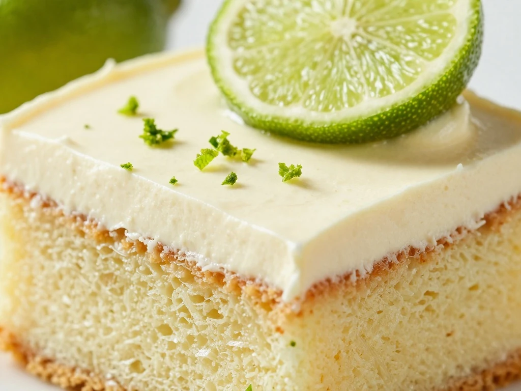Key Lime Cake square decorated with fresh lime zest