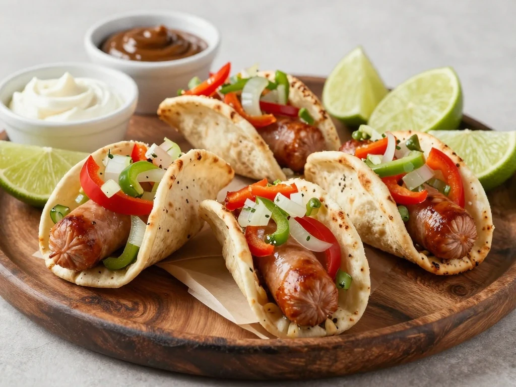 Finished kielbasa fajitas with pita bread ready to serve