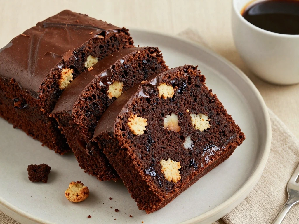 Slices of easy no-bake chocolate lazy cake served with coffee