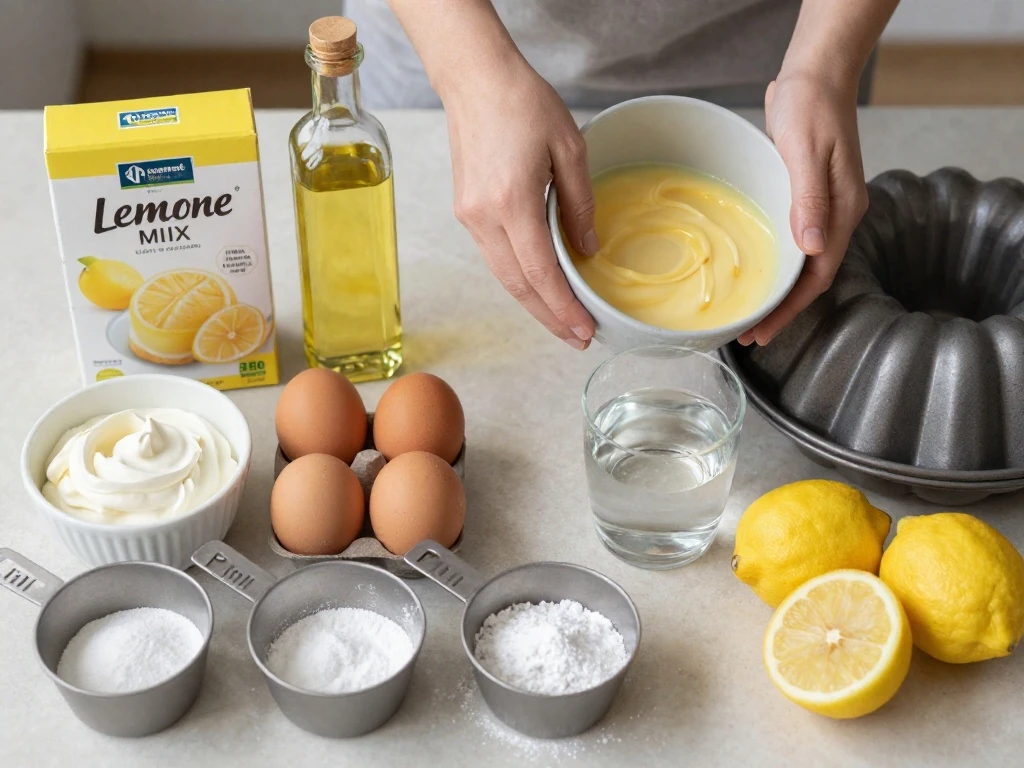Ingredients for an easy lemon Bundt cake recipe