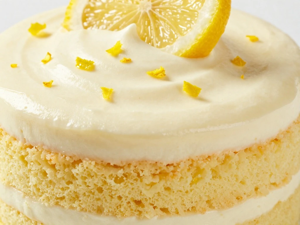 Lemon zest and lemon slice garnish on chilled poke cake