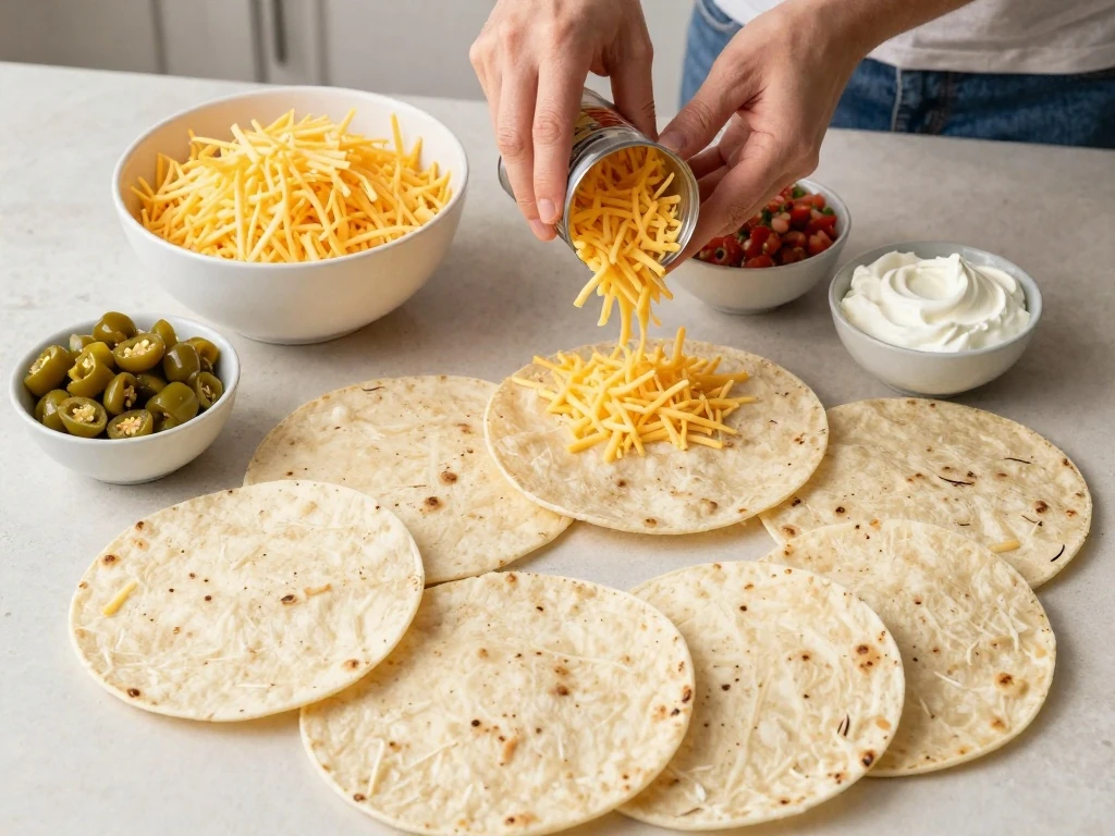 Ingredients for Mama Ortega's green chile quesadillas arranged on a counter
