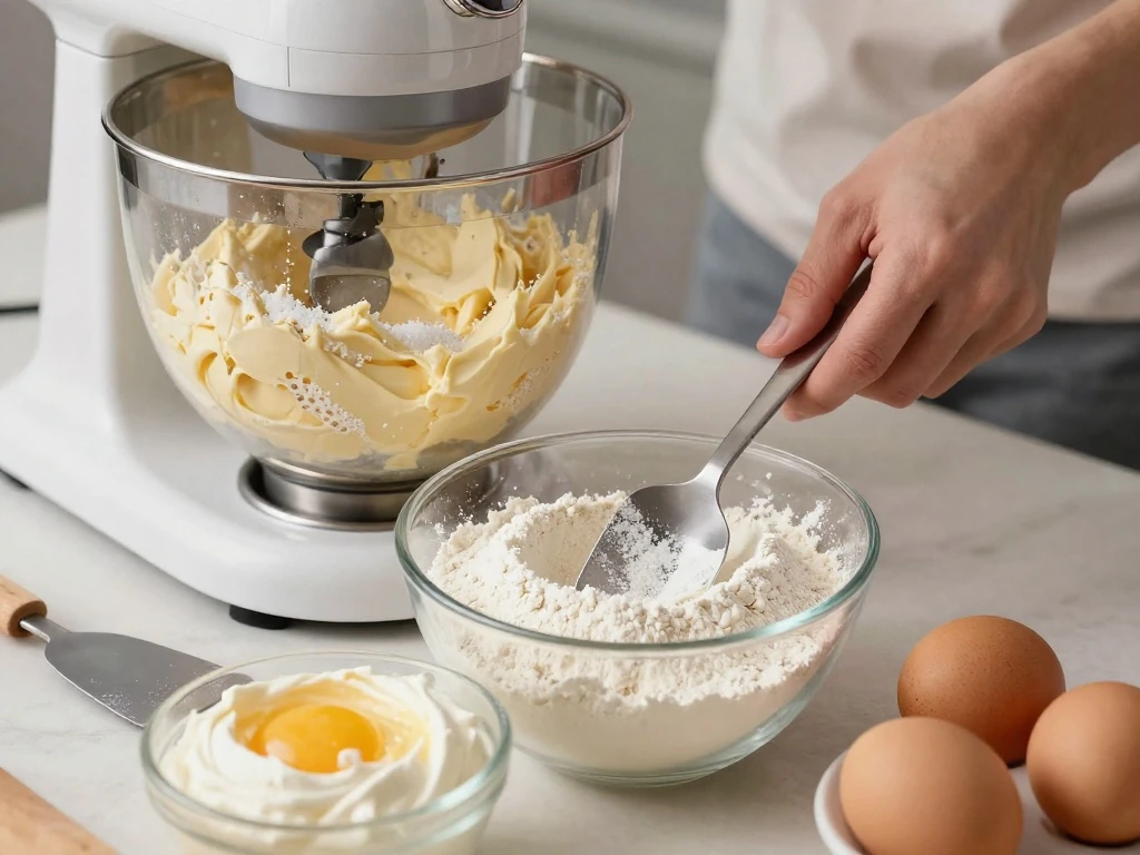 Light and fluffy creamed butter and sugar mixture for marble cake