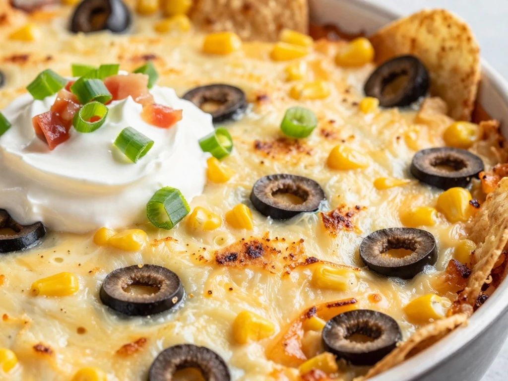 Close-up of melted cheese and crisp edges on Mexican casserole
