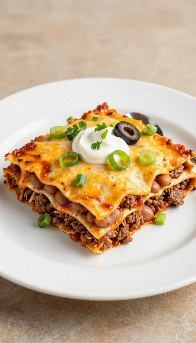 Easy Mexican Lasagna Recipe with Beef, Beans, and Cheesy Layers