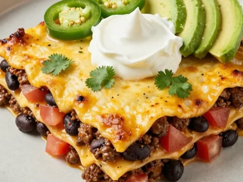 Easy Mexican Lasagna Recipe with Ground Beef, Beans, and Enchilada Sauce