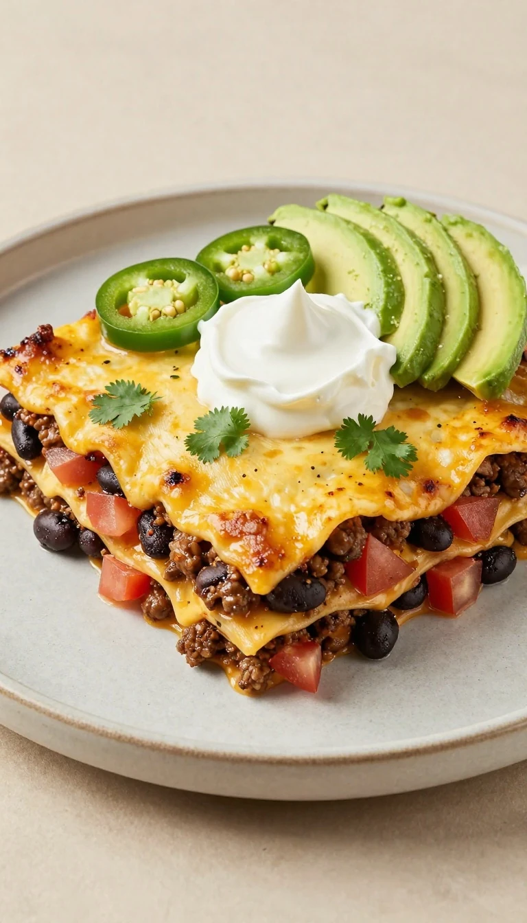 Easy Mexican Lasagna Recipe with Ground Beef, Beans, and Enchilada Sauce