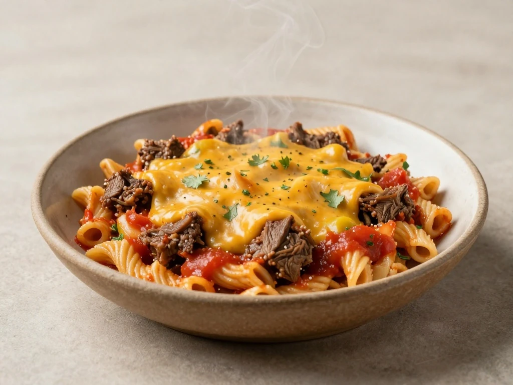 Finished one-pan Mexican macaroni and beef dinner