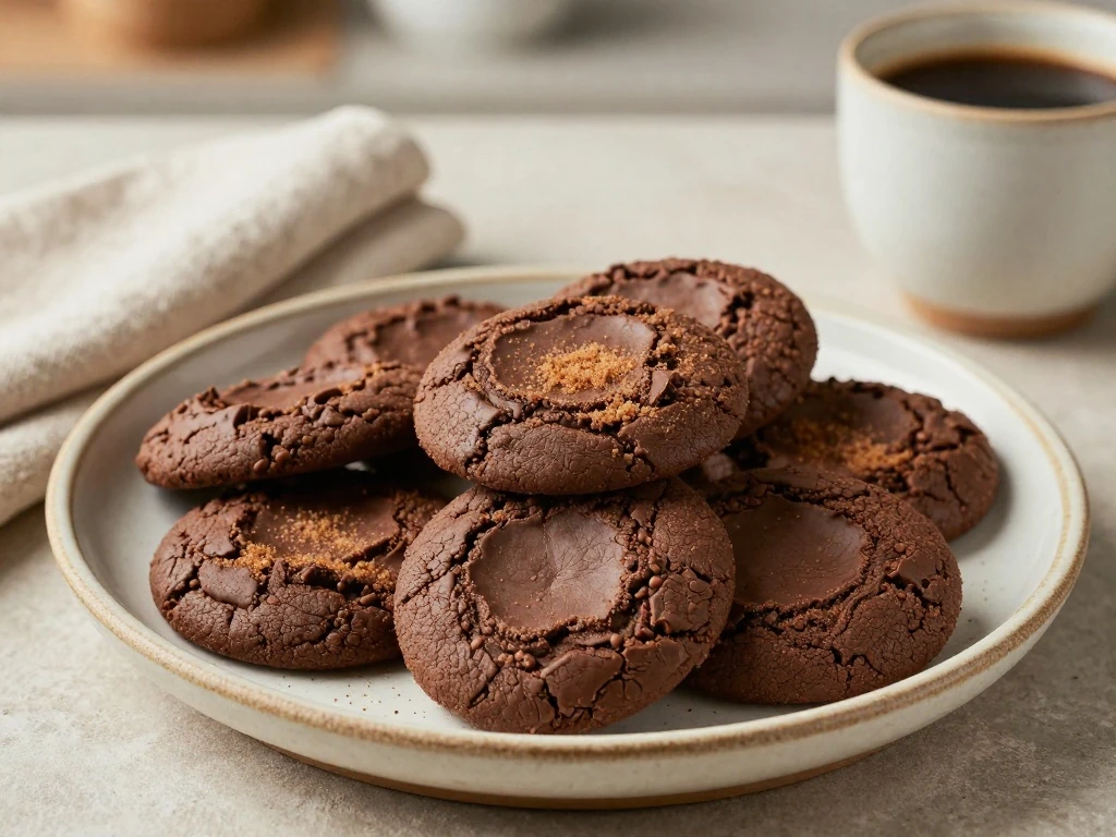 Plate of chocolate Mexican ojarascas cookies with cinnamon sugar