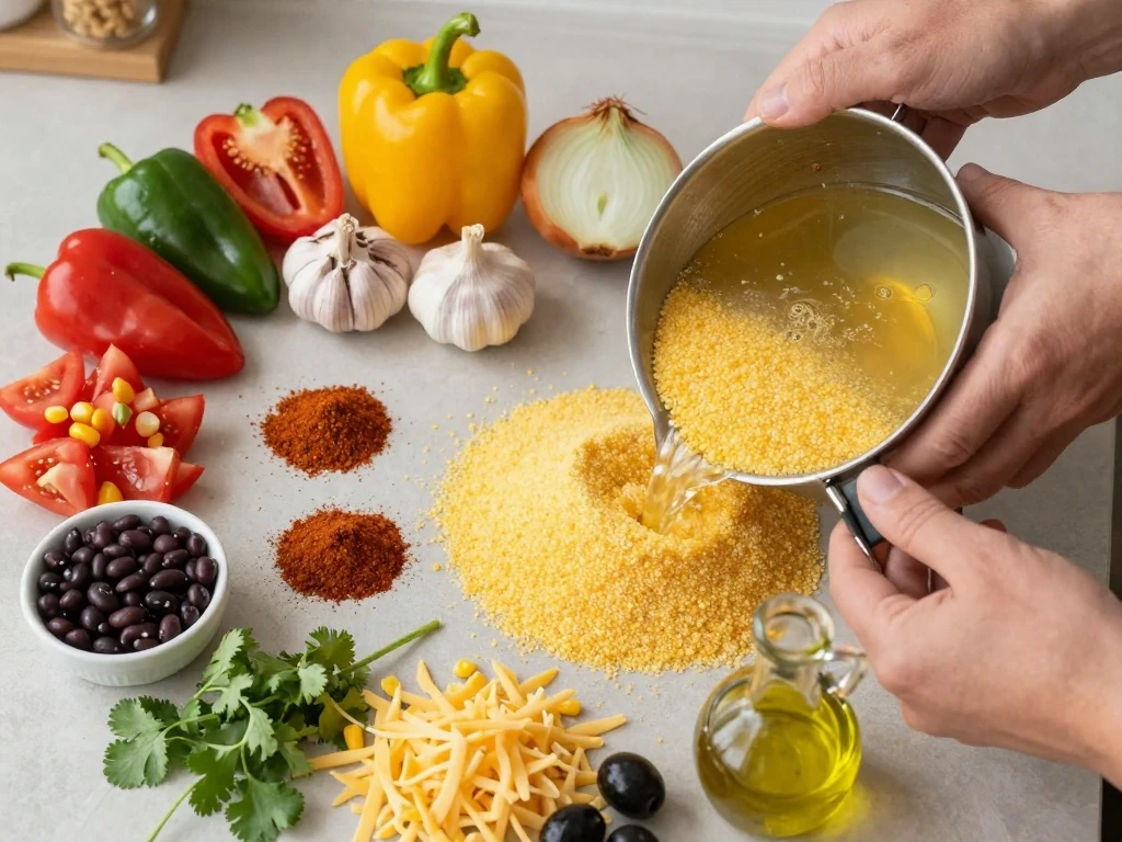 Ingredients for Mexican polenta pie arranged for cooking