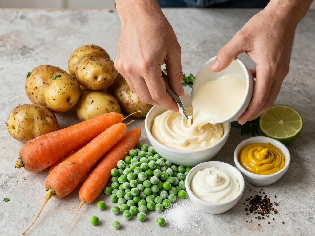 Ingredients for creamy Mexican potato salad