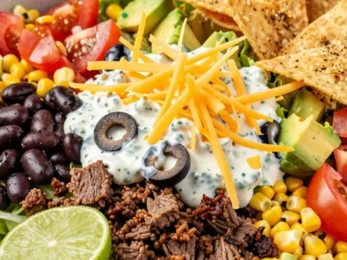 Mexican Ranch Salad Recipe with Beef, Beans, Corn, and Crunchy Chips