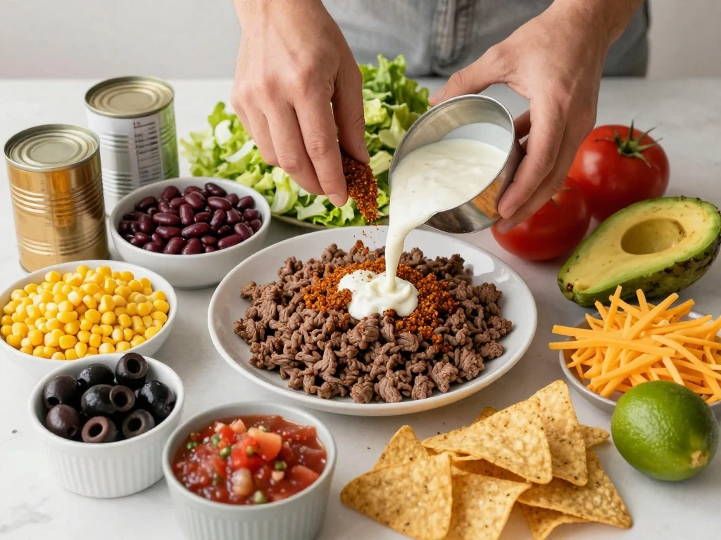 Ingredients for Mexican ranch salad arranged on a kitchen table