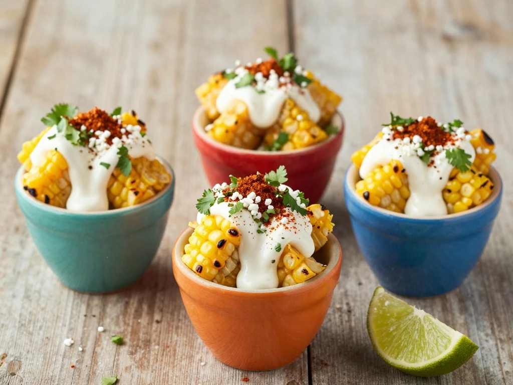 Esquites-style Mexican corn snack portions in cups