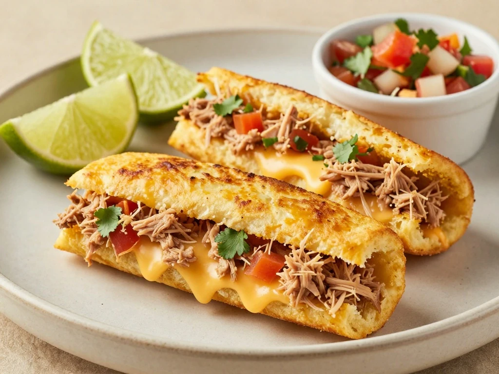 Golden Mexican tuna melt sandwiches with melted cheese and lime