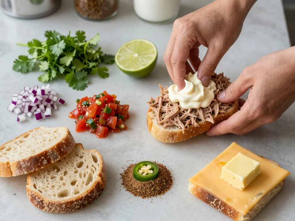 Ingredients for an easy Mexican tuna melt recipe