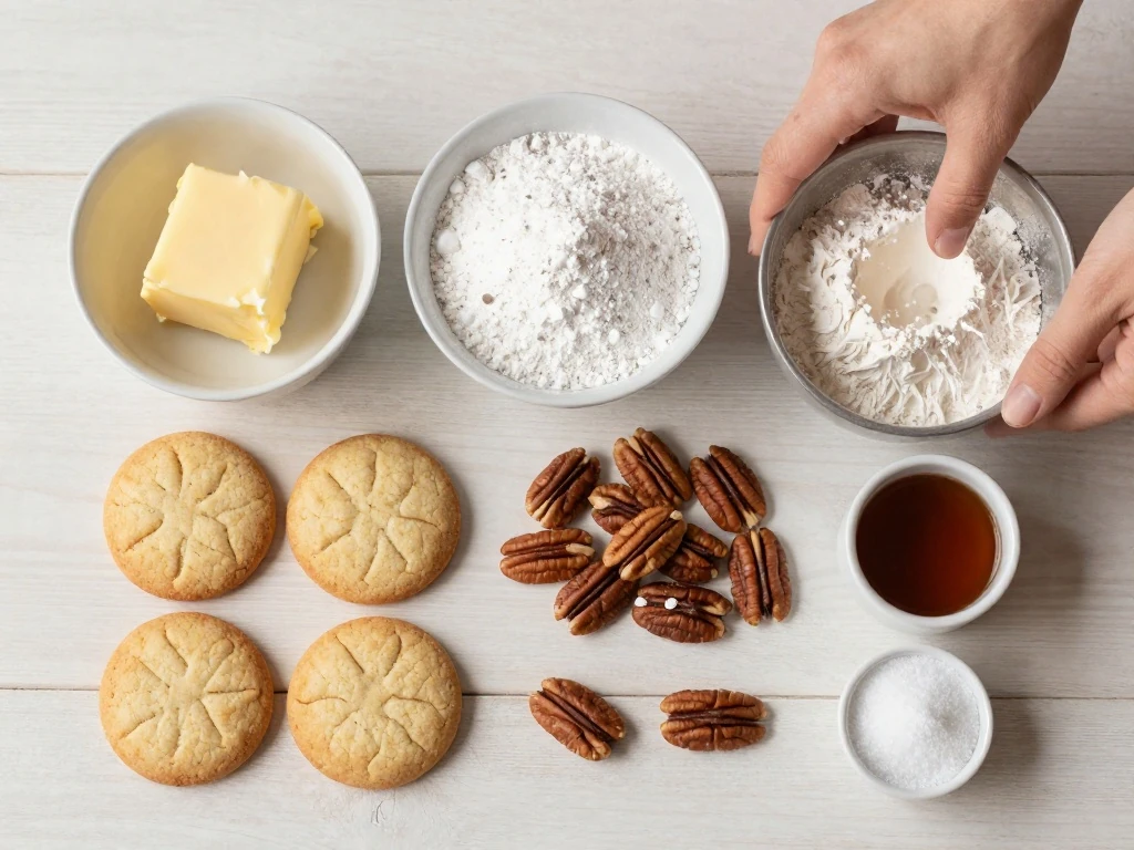 Ingredients for Mexican Wedding Cookies arranged for baking