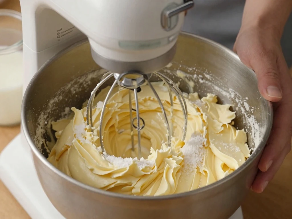 Creaming butter, shortening, and sugar for Mile High Pound Cake