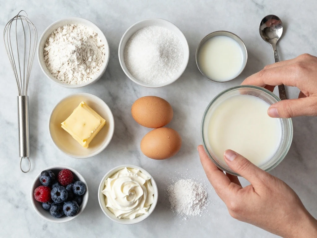 Ingredients for an easy vanilla mini cake recipe