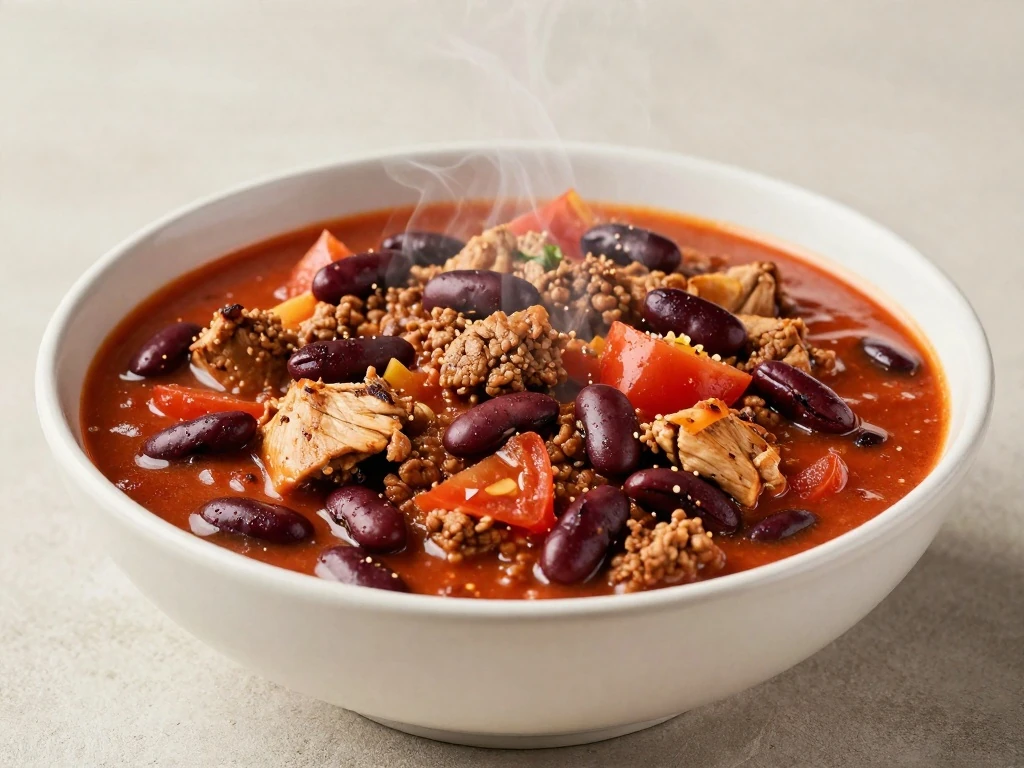 Bowl of easy minute chili with kidney beans and ground turkey