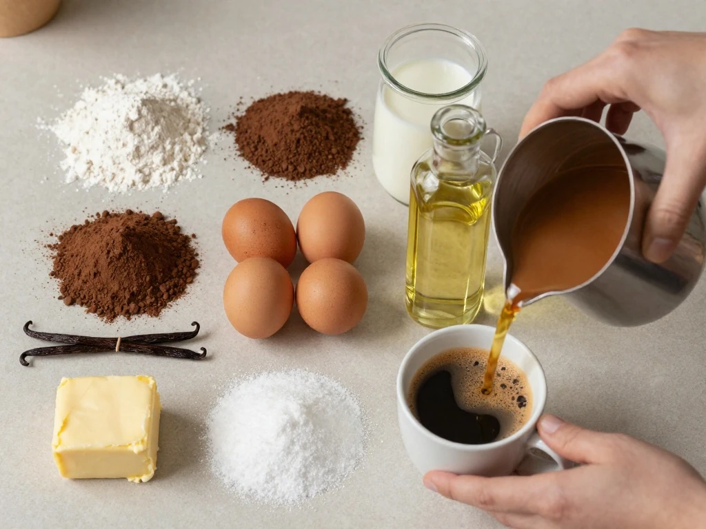 Ingredients for an easy mocha cake recipe