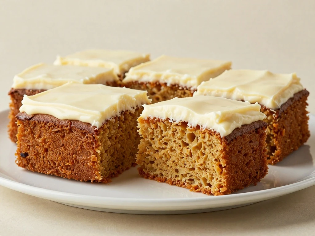 Moist carrot cake squares with cream cheese frosting