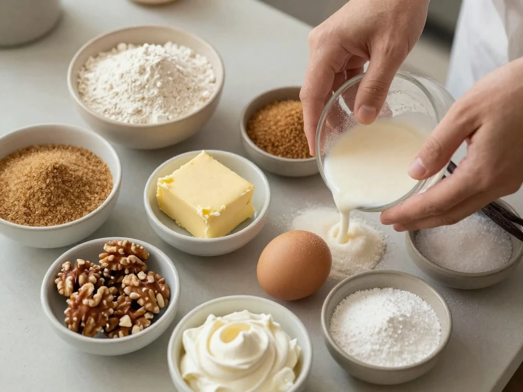 Ingredients for moist sour cream coffee cake