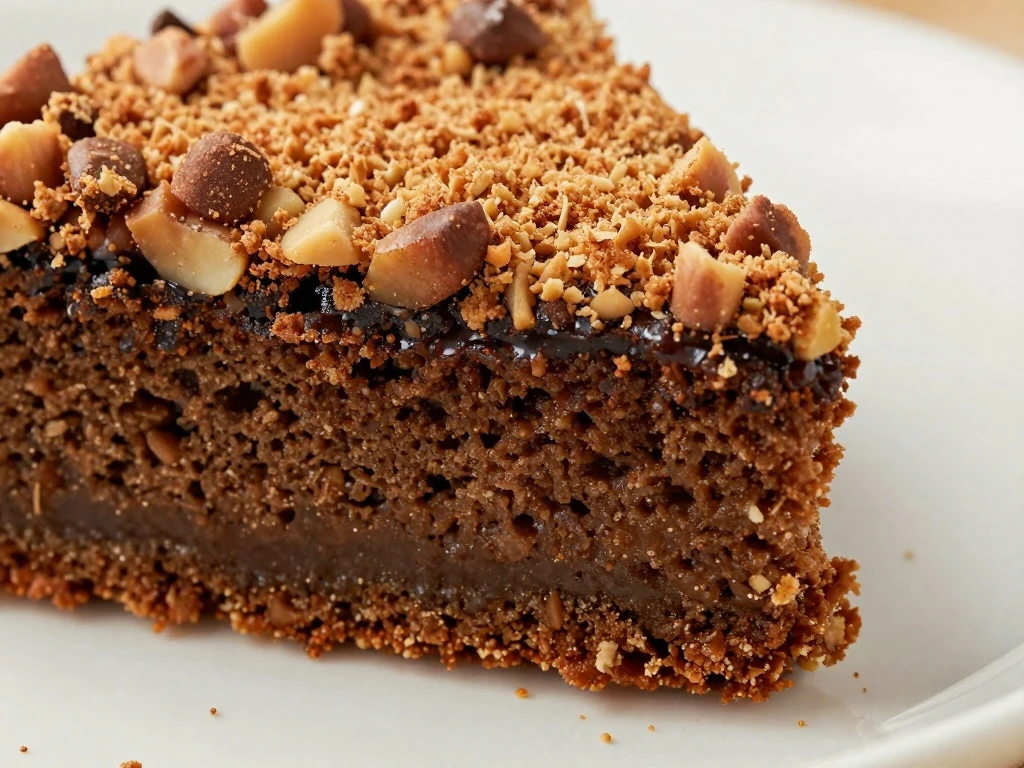 Close-up of moist coffee cake crumb and streusel