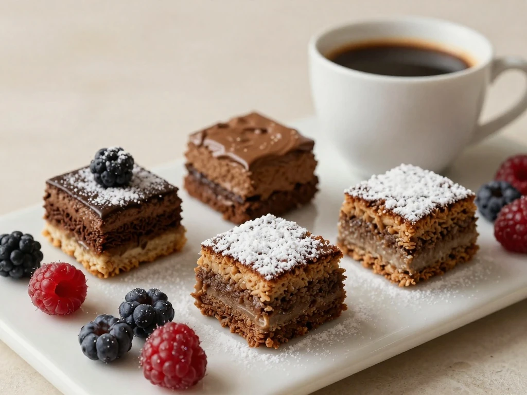 Coffee cake squares served with berries and coffee
