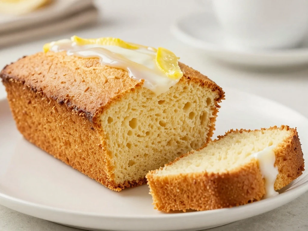 Moist Greek yogurt cake with a tender golden crumb and lemon glaze