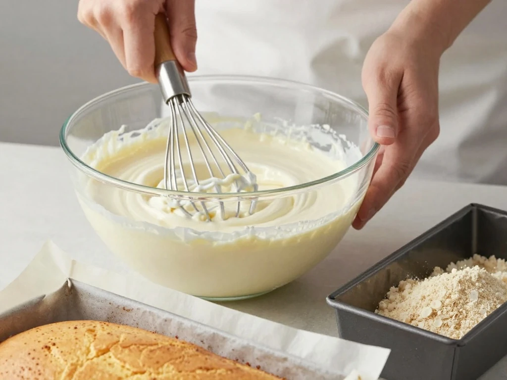 Mixing Greek yogurt cake batter before baking