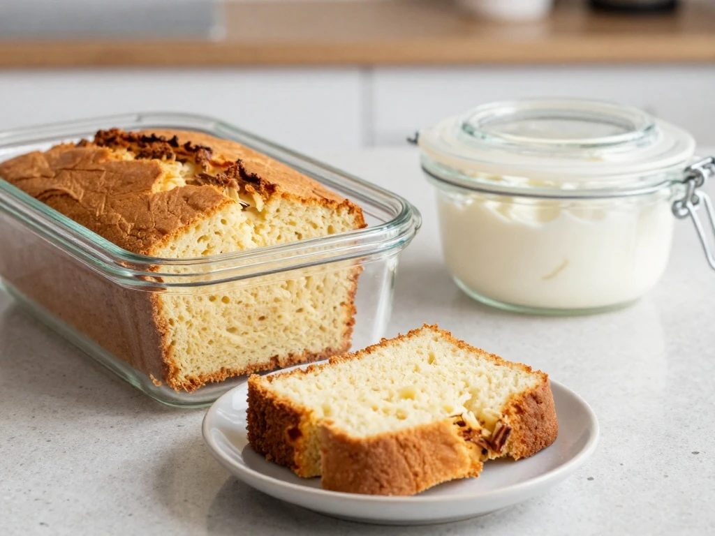 Sliced Greek yogurt cake ready for storage