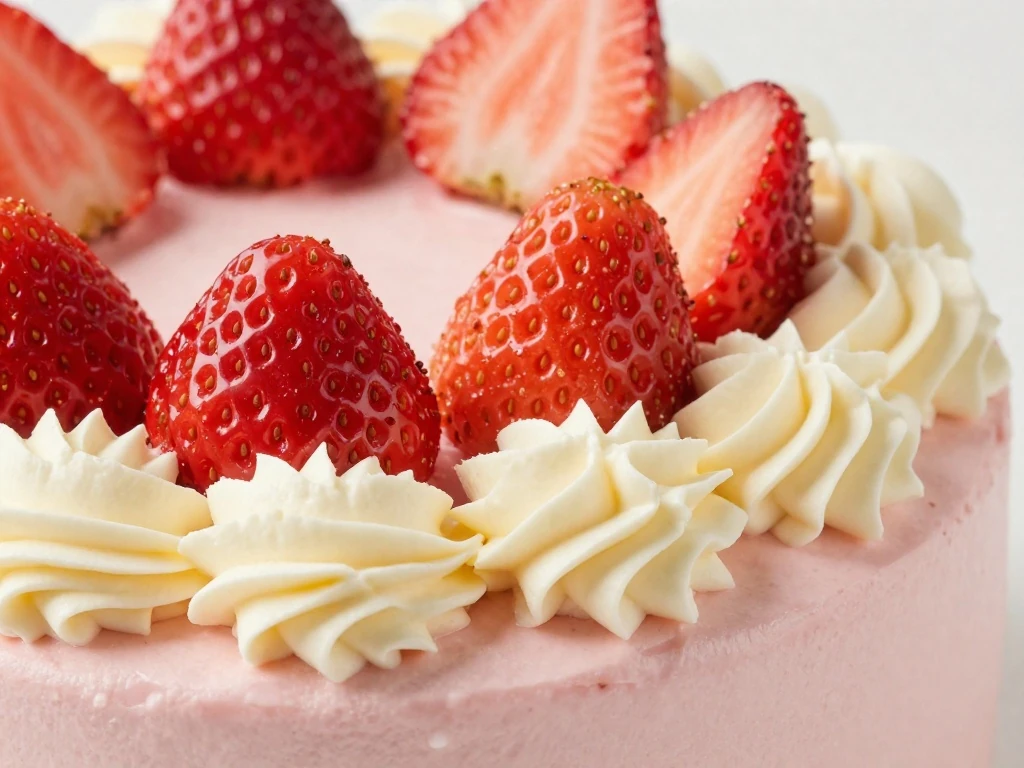 Cream-cheese frosted strawberry cake decorated with fresh berries