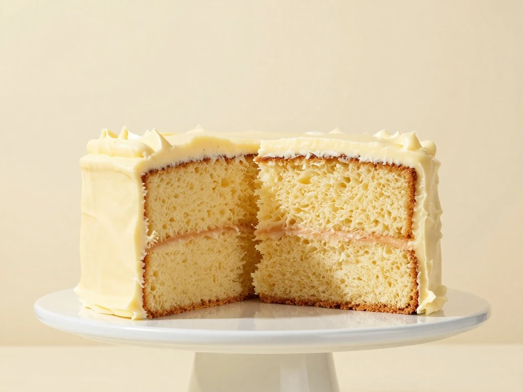 Moist vanilla cake with vanilla buttercream and a tender golden crumb